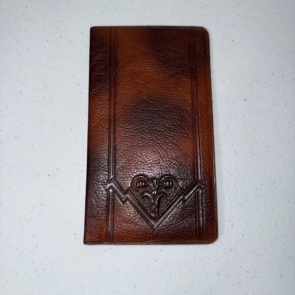 Nokona Vintage Genuine Steerhide Leather Tall Wallet Brown Tooled - Picture 1 of 7